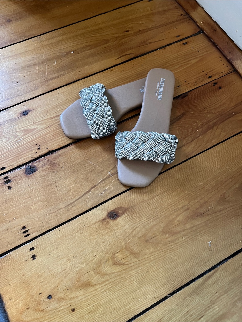 CUSHIONAIRE Braided Slide Sandals in Taupe